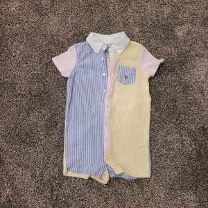 Ralph Lauren Baby Romper Shortall Colorblock Striped Button Down 18M 85